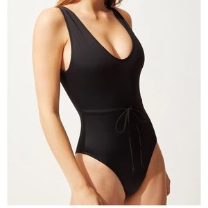 Solid & Striped The Michelle Tie Black One Piece Bathing Suit